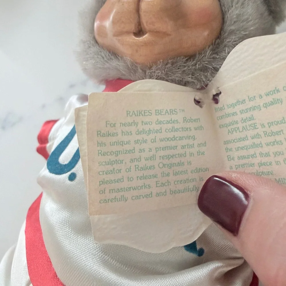 Robert Raikes Bears USA Olympic Wood Face Plush Nursery‎ Miniatures Grey 7in
